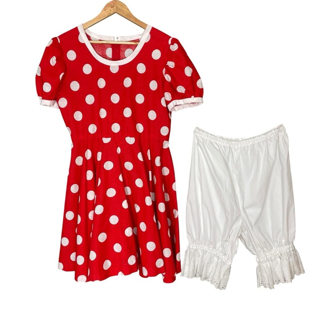 Handmade‎ Minnie Mouse Dress Halloween Costume Bloomers Red White Polka Dots